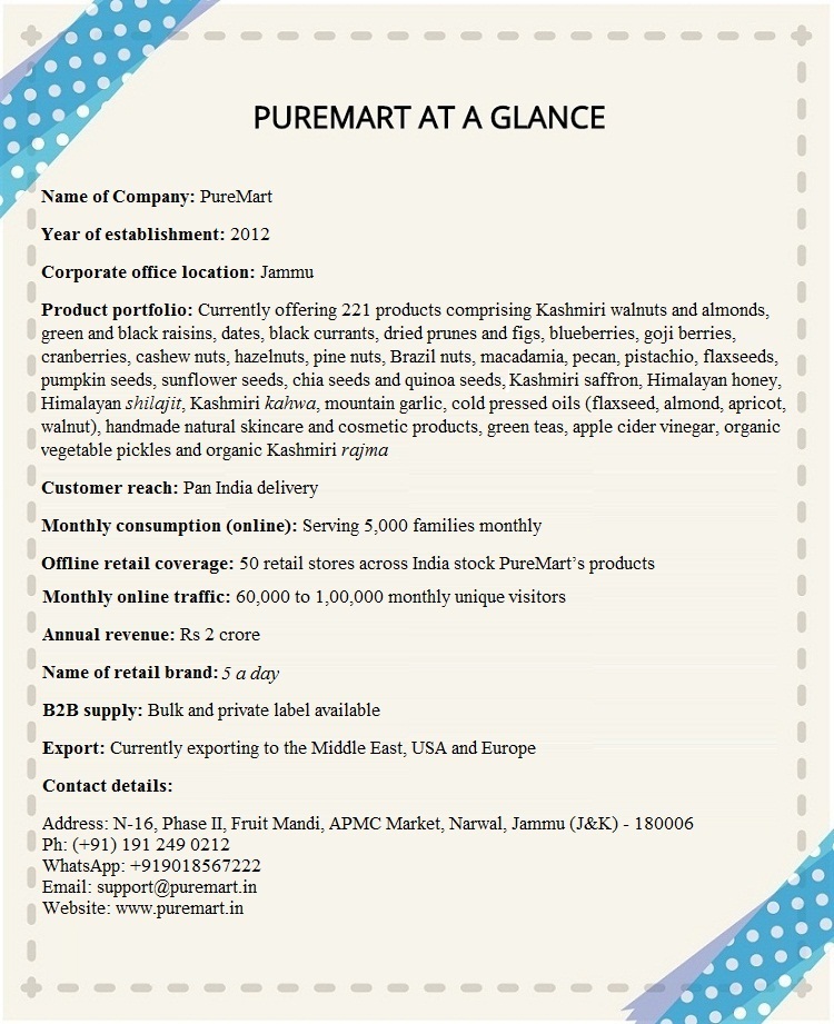 Text box detailing the company details of PureMart