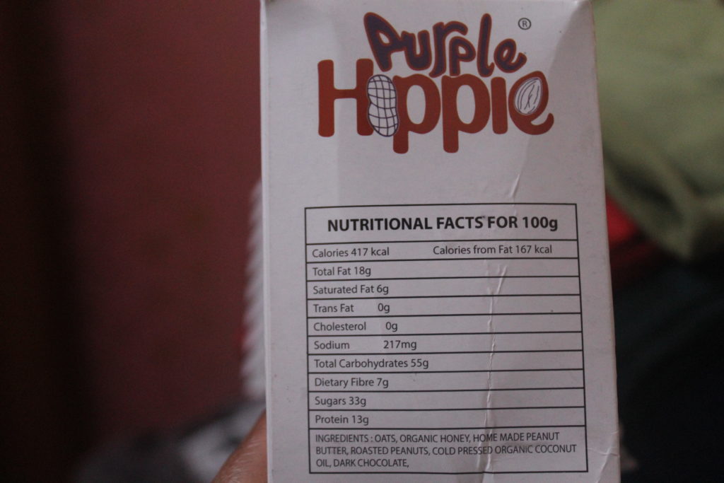 Purple Hippie Peanut Butter & Chocolate Granola-nutrional content. Photo © Pure & Eco India