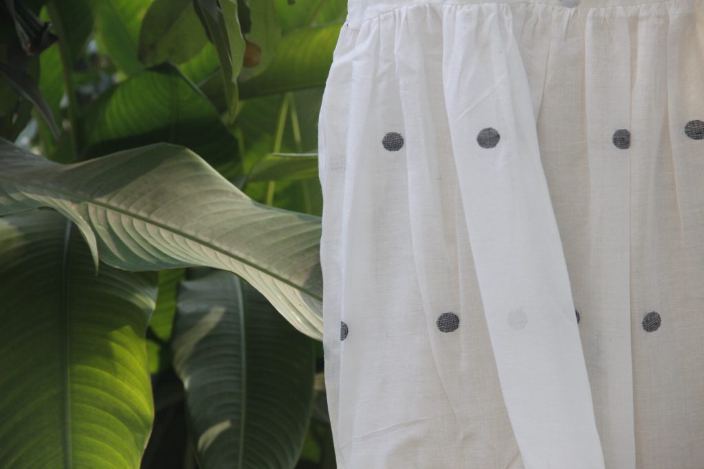 A Drop of Dewdrop Dress with finely weaved jamdani circles-Join the Dots collection-The Plavate - Pure & Eco India-min